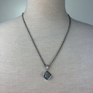 Silver Tone Druzy Pendant Necklace LS China 23"